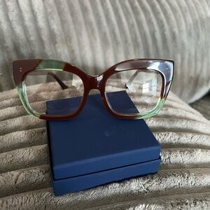 Stylish Brown and Green Cat-Eye Glasses